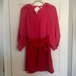 NWT Red And Pink Button-Front Tie-Waist Dress